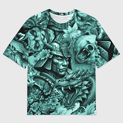 Футболка оверсайз мужская Драконы самурай медведь и волк в стиле тату, цвет: 3D-принт