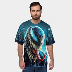 Футболка оверсайз мужская Venom in metropolis - ai art neon fantasy, цвет: 3D-принт — фото 2