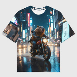 Футболка оверсайз мужская Капибара байкер, цвет: 3D-принт