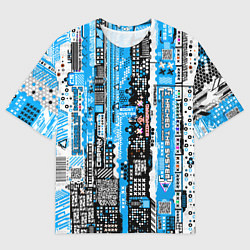 Футболка оверсайз мужская Киберпанк паттерн синий, цвет: 3D-принт