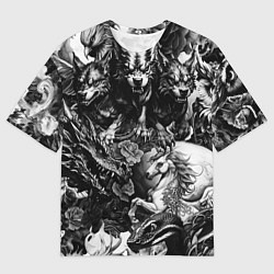 Футболка оверсайз мужская Дракон и другие мифические существа в стиле тату, цвет: 3D-принт