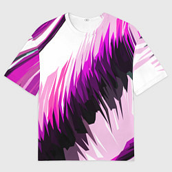 Футболка оверсайз мужская Чёрно-розовые острые полосы на белом фоне, цвет: 3D-принт