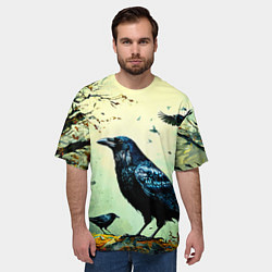 Футболка оверсайз мужская Черный ворон в осеннем лесу, цвет: 3D-принт — фото 2