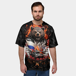 Футболка оверсайз мужская Танк на фоне русского медведя и флага, цвет: 3D-принт — фото 2