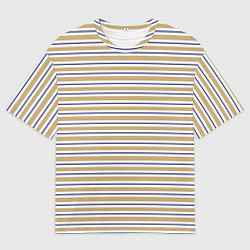 Футболка оверсайз мужская Бежевый с синей полосой, цвет: 3D-принт