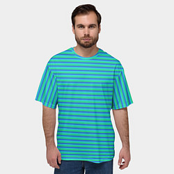 Футболка оверсайз мужская Полосатый сине-зелёный, цвет: 3D-принт — фото 2