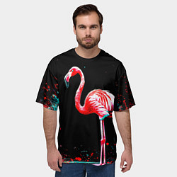 Футболка оверсайз мужская Фламинго на черном, цвет: 3D-принт — фото 2