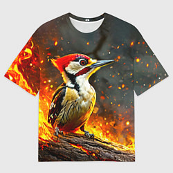 Футболка оверсайз мужская Дятел в огне, цвет: 3D-принт