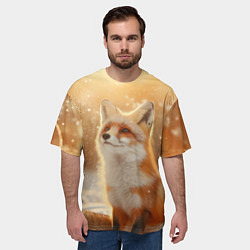 Футболка оверсайз мужская Лисица в снежном лесу, цвет: 3D-принт — фото 2