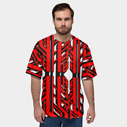Футболка оверсайз мужская Чёрно-красные техно полосы на белом фоне, цвет: 3D-принт — фото 2