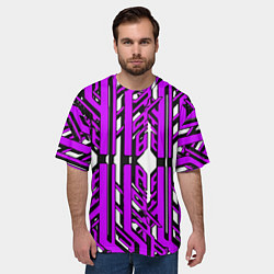 Футболка оверсайз мужская Чёрно-фиолетовые техно полосы на белом фоне, цвет: 3D-принт — фото 2