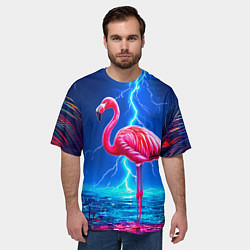Футболка оверсайз мужская Фламинго и молния, цвет: 3D-принт — фото 2