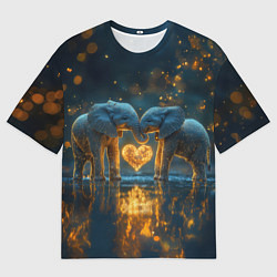 Футболка оверсайз мужская Влюбленные слоны, цвет: 3D-принт