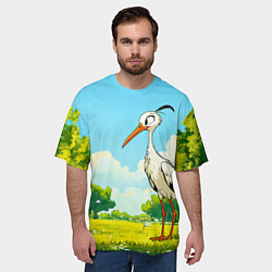 Футболка оверсайз мужская Аист в лесу, цвет: 3D-принт — фото 2