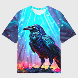 Футболка оверсайз мужская Черный ворон в неоне, цвет: 3D-принт