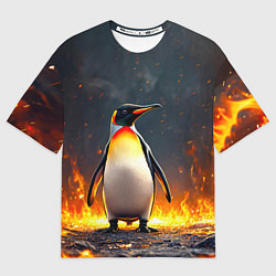 Футболка оверсайз мужская Пингвин в огне, цвет: 3D-принт
