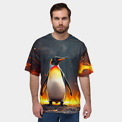 Футболка оверсайз мужская Пингвин в огне, цвет: 3D-принт — фото 2