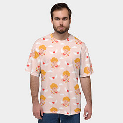 Футболка оверсайз мужская Паттерн с милыми купидонами и крылатыми сердечками, цвет: 3D-принт — фото 2