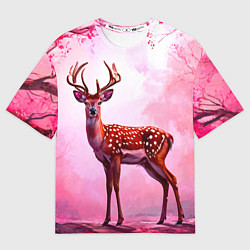 Футболка оверсайз мужская Олень в розовом свете, цвет: 3D-принт