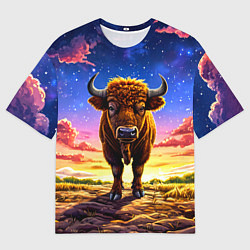 Футболка оверсайз мужская Буйвол в звездной ночи, цвет: 3D-принт