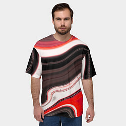 Футболка оверсайз мужская Волнистые горизонтальные чёрно-красные полосы на б, цвет: 3D-принт — фото 2