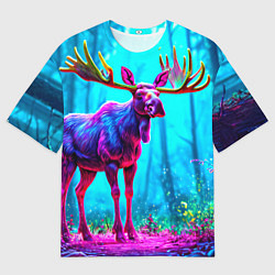 Футболка оверсайз мужская Лось в сереневом свете, цвет: 3D-принт