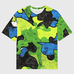 Мужская футболка оверсайз Зелено-синий абстрактный камуфляж