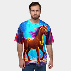 Футболка оверсайз мужская Лошадь в ярких лучах, цвет: 3D-принт — фото 2