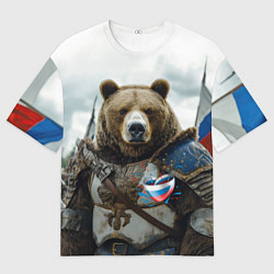 Футболка оверсайз мужская Медведь с флагами России, цвет: 3D-принт