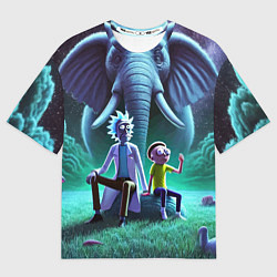 Мужская футболка оверсайз Рик и Морти - портрет на фоне слона