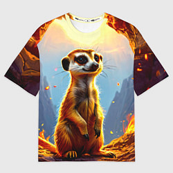 Мужская футболка оверсайз Сурикат в огне