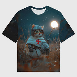 Мужская футболка оверсайз Котенок рыцарь