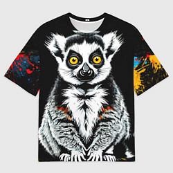 Футболка оверсайз мужская Лемур на черном, цвет: 3D-принт
