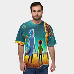 Футболка оверсайз мужская Рик и Морти на планете жирафов - нейроарт, цвет: 3D-принт — фото 2