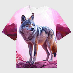 Футболка оверсайз мужская Волк в розовом, цвет: 3D-принт