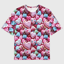 Футболка оверсайз мужская Карамельные сердечки, цвет: 3D-принт