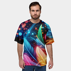 Футболка оверсайз мужская Яркие красочные неоновые перья, цвет: 3D-принт — фото 2