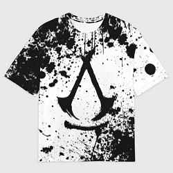 Мужская футболка оверсайз Assassins creed shadows - черно-белые брызги