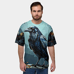 Футболка оверсайз мужская Черный ворон на черном, цвет: 3D-принт — фото 2