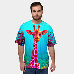 Футболка оверсайз мужская Жираф в сказачном лесу, цвет: 3D-принт — фото 2