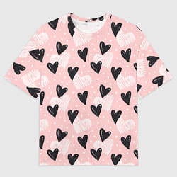 Футболка оверсайз мужская Романтичный паттерн с сердечками на розовом фоне, цвет: 3D-принт