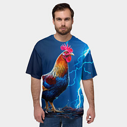 Футболка оверсайз мужская Петух и молния, цвет: 3D-принт — фото 2