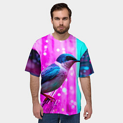 Футболка оверсайз мужская Ласточка на фиолетовой стене, цвет: 3D-принт — фото 2