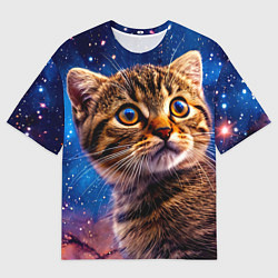 Футболка оверсайз мужская Шотландская прямоухая кошка в космосе, цвет: 3D-принт