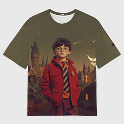 Мужская футболка оверсайз Гарри Поттер в красной куртке