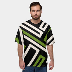 Футболка оверсайз мужская Прямоугольники по диагонали-зеленый, черный, цвет: 3D-принт — фото 2