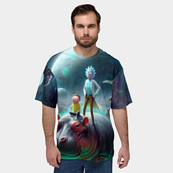 Футболка оверсайз мужская Рик и Морти сидят на бегемоте - нейроарт фантазия, цвет: 3D-принт — фото 2