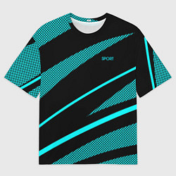 Мужская футболка оверсайз Sport чёрный и неоновый голубой абстракция с полос