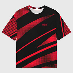 Мужская футболка оверсайз Sport чёрный и красный полосы
