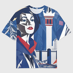 Футболка оверсайз мужская Девушка с красным шарфом, цвет: 3D-принт